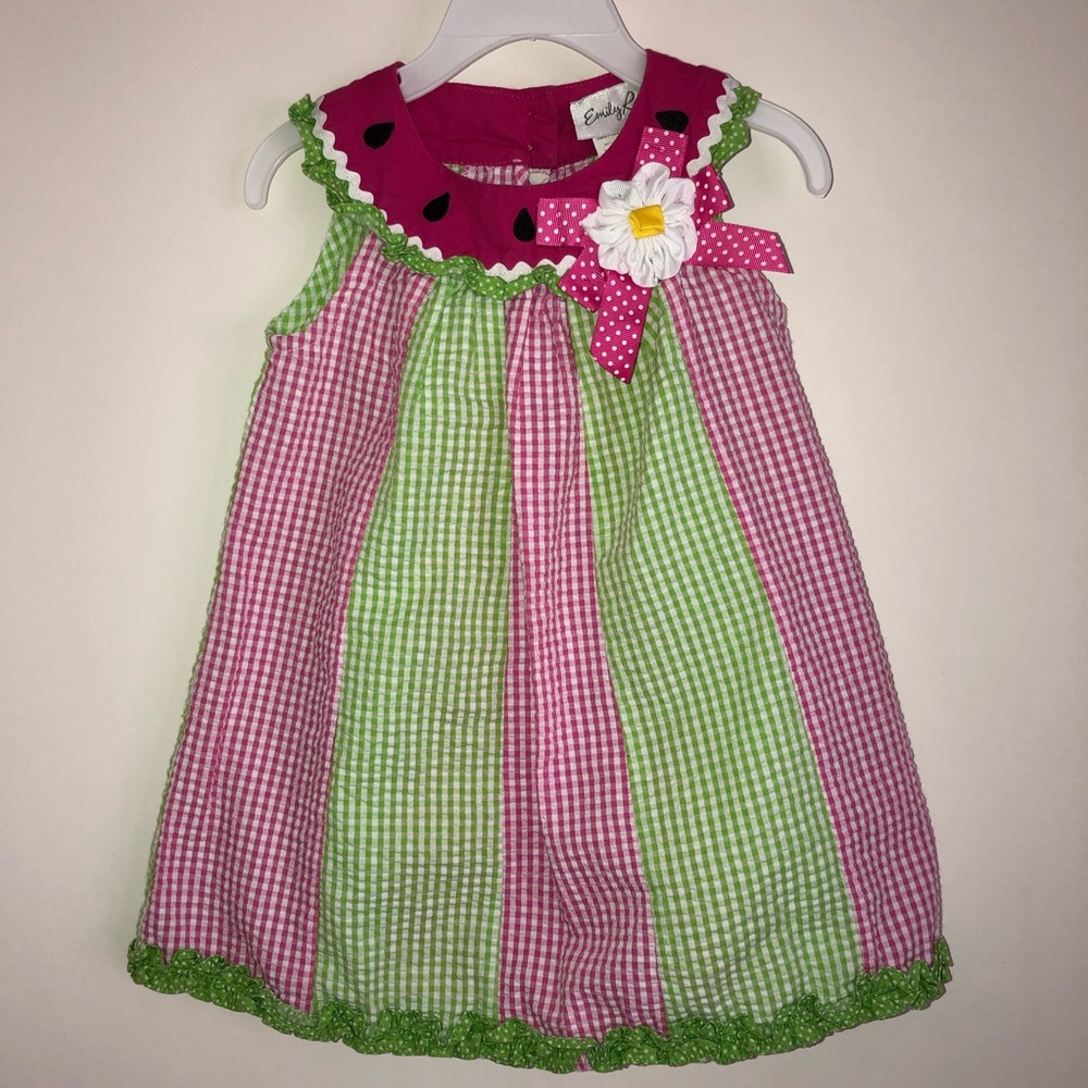 Watermelon seersucker ruffle dress 2T